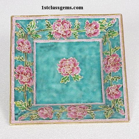 FINAL SALE PRICE NYCO International Large Square Cloisonne Dish in Turquoise - Picture 1 of 3